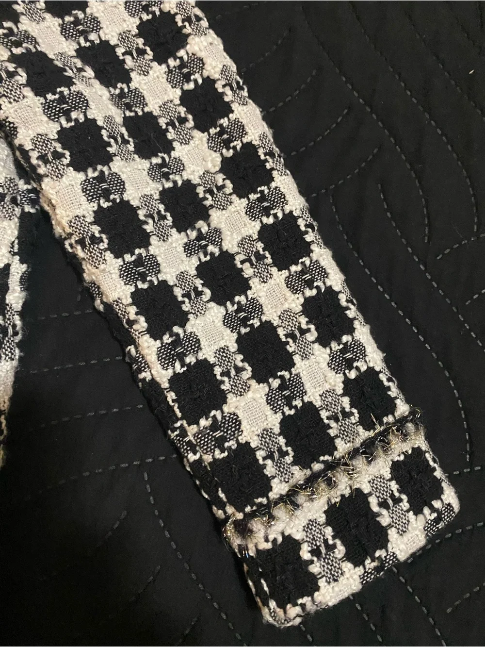 Blueberi Boulevard Girls 3T Black White Silver Trim Tweed Check Print Open Coat